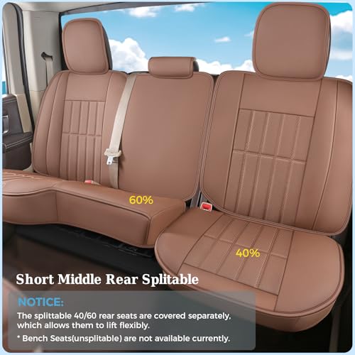 Image of Truckiipa Leather Seat Covers Truck Full Set, Dodge Ram Seat Covers Full Coverage Protector Pickup Trucks Accessories, Custom Fit for 2002-2018 Ram 1500,2002-2025 Ram 2500 3500 Crew Mega Cab, Brown