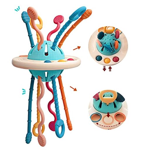 Juguetes Montessori Bebes +18 Meses,UFO Silicona De Grado Alimenticio Tirar De La Cuerda Juguetes para La Dentición del Bebé,Juguetes Niños +18 Meses Educativos Juguetes Sensoriales Bebe para Niñas