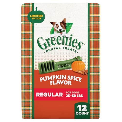 Greenies Veterinarian-Recommended, Limited-Edition Natural Dental Dog Treats Regular Size, Pumpkin Spice Flavor, 12 oz. Pack, 12 Count