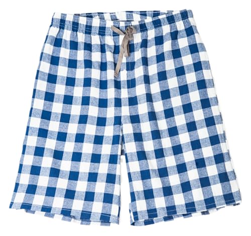 Men's Pajama Shorts, Cotton Plaid PJ Bottoms with Pockets3