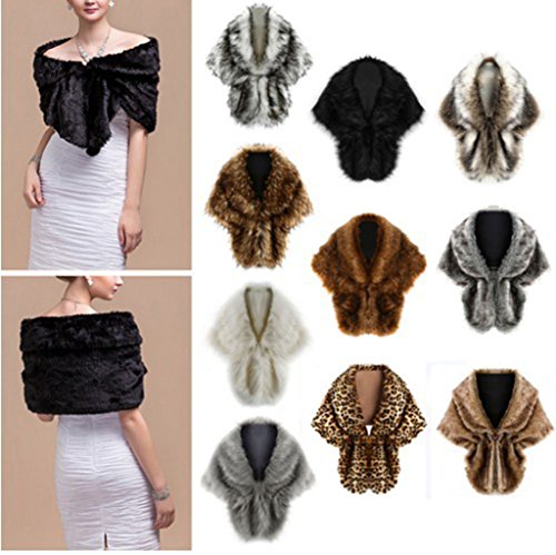 Women Faux Fur Cape Wedding Shawl and Stole Warm Wrap Winter Shrug Scarf2