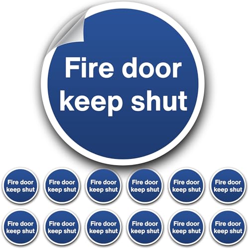 12x Fire Door Safety Signs BS-5499 Compliant Self Adhesive fire Door Keep Shut 80mm Diameter Made by Printkings