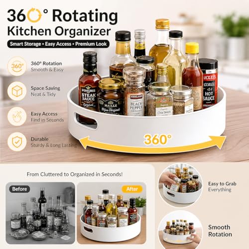 Image of Kitchen Organizer 360 Rotating Tray Lazy Susan | Spice Rack Turntable Storage for Bottles, Jars, Condiments | Cabinet, Fridge & Pantry Organizer | Space Saving Plastic Tray