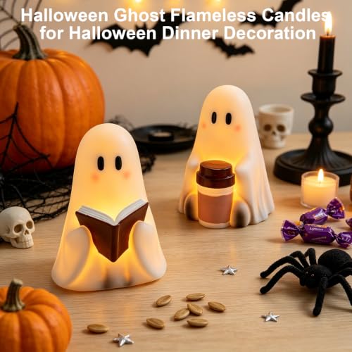 Image of Wondise Cute Ghost Halloween Flameless Candles with 6hrs Timer