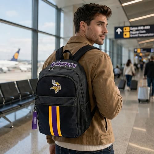 Image of NFL Minnesota Vikings Backpack - Triple Stripe Wordmark Design with Keychain