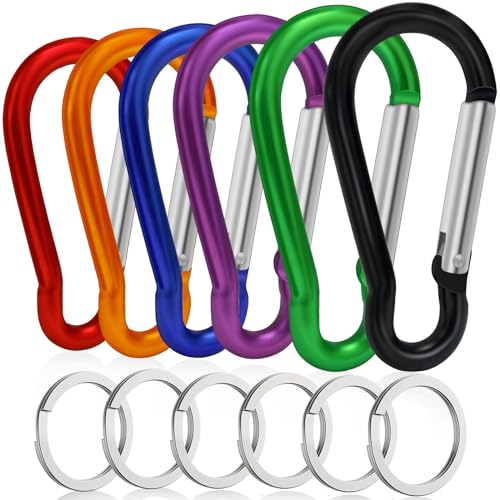 6PCS Carabiners, LDJZON 3 Inch Aluminum Carabiner Clip Spring Snap Hook with 6PCS Keyrings Keychain Hook for Keys, Backbag, Camping Lamp,Water Bottle Colorful