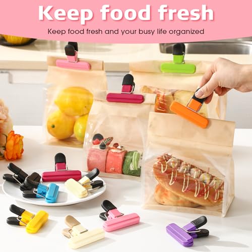 Image of Wonderjune 20 Pcs Chip Bag Clips Plastic Food Bag Clips with Heavy Duty, Heavy Seal Grip Food Clip for Snack Storage Home Office Back to School Supplies 3.07 x 2.56 x 1.46 Inch(Multicolor)