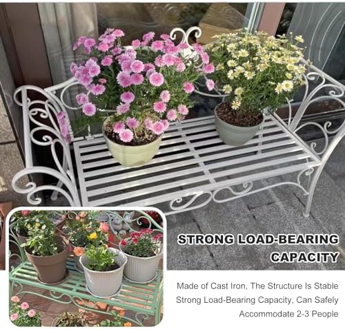 Outdoor Metal Garden Bench, Retro Patio Chair with Backrest & Armrests, Weatherproof for Porch, Lawn & Balcony - Stylish Blue Decor for Backyard Relaxation