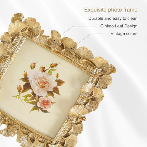 Image of 5x5 Vintage Picture Frames, Picture Frame for Table Top Display and Wall Hanging Home Decor (Gold 02, 5x5 Inch)