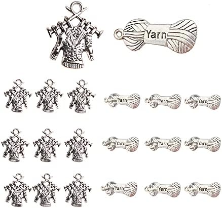 Opexicos 100Pcs Yarn Charms Yarn Pendants 12 x 28 mm and "Knitting" Sweater Charms Kiitting Sweater Pendants Antiqued Silver Tone Double Sided 17 x 18 mm DIY Handmade Accessories Craft image 2