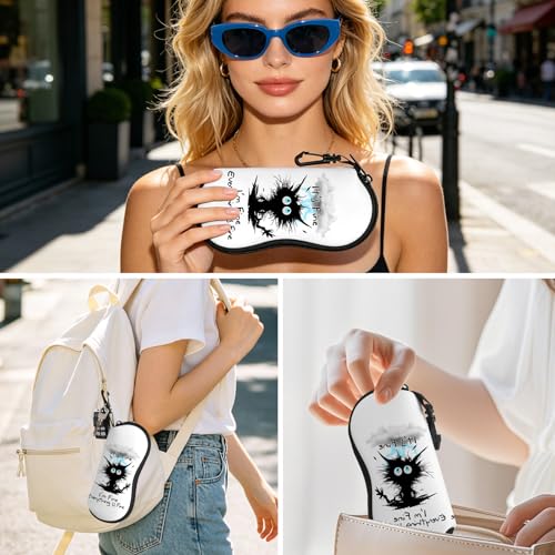 Image of Sunglasses Soft Case, Cute Ultra Light Portable Neoprene Zipper Eyeglass Glasses Case with Belt Clip for Men Women