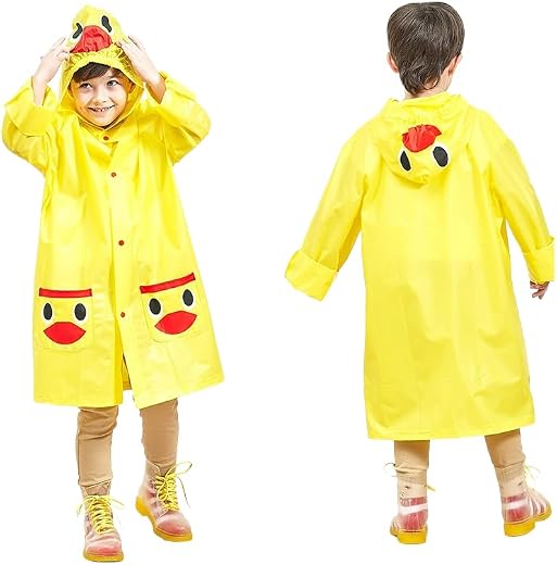 FabNext - 3D Animal Hooded Kids' Raincoat – Waterproof, Lightweight Rain Poncho with Character Pockets for Toddlers & Chil...