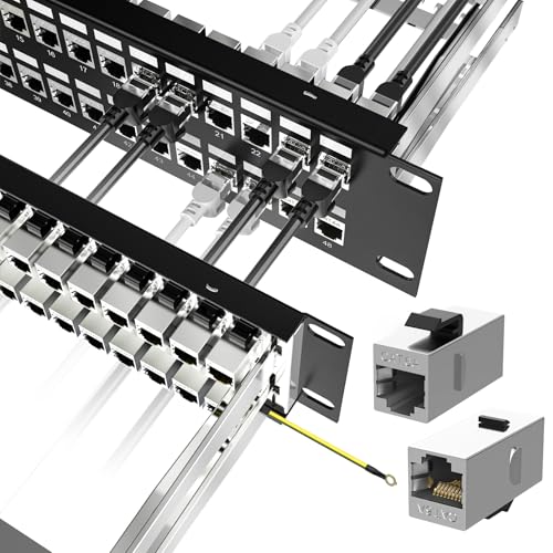 Jadaol 48-Port Shielded Cat6A Patch Panel, 19” 2U Rackmount