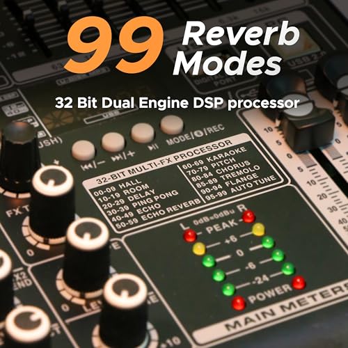 Image of DIGIMORE 6 Channel Audio Mixer with Interface, 32 DSP Bluetooth DJ Mixer Reverb Effect +48V Phantom For Karaoke Studio Streaming Recording (D-246)