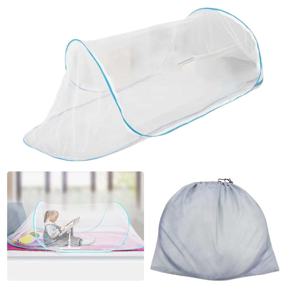 Pop-Up Mosquito Net 200×80×56cm, Folding Fine Mesh Travel Netting Tent, Adjustable Anti Mosquito Bed Net, Portable Camping Travel Mosquito Net, for Single Bed Camping Backyards (Blue)