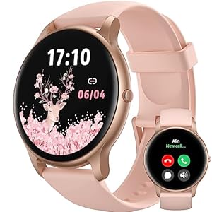 Smartwatch Damen Rund mit Telefonfunktion, Leichte Fitnessuhr Damen mit Schrittzähler, 100+ Sportmodi, IP68 Wasserdicht, Sportuhr Damen mit Herzfrequenz Schlafmonitor, SpO2, Roségold, SPROD1