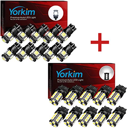 Yorkim 194 LED Bulbs and 3157 LED Bulbs White, T10 168 W5W 2825 LED Bulb for Car Interior Dome Map Door Lights and 3056 3156 3057 T25 LED Bulbs for Brake Lights, Backup Reverse Lights, Tail Lights