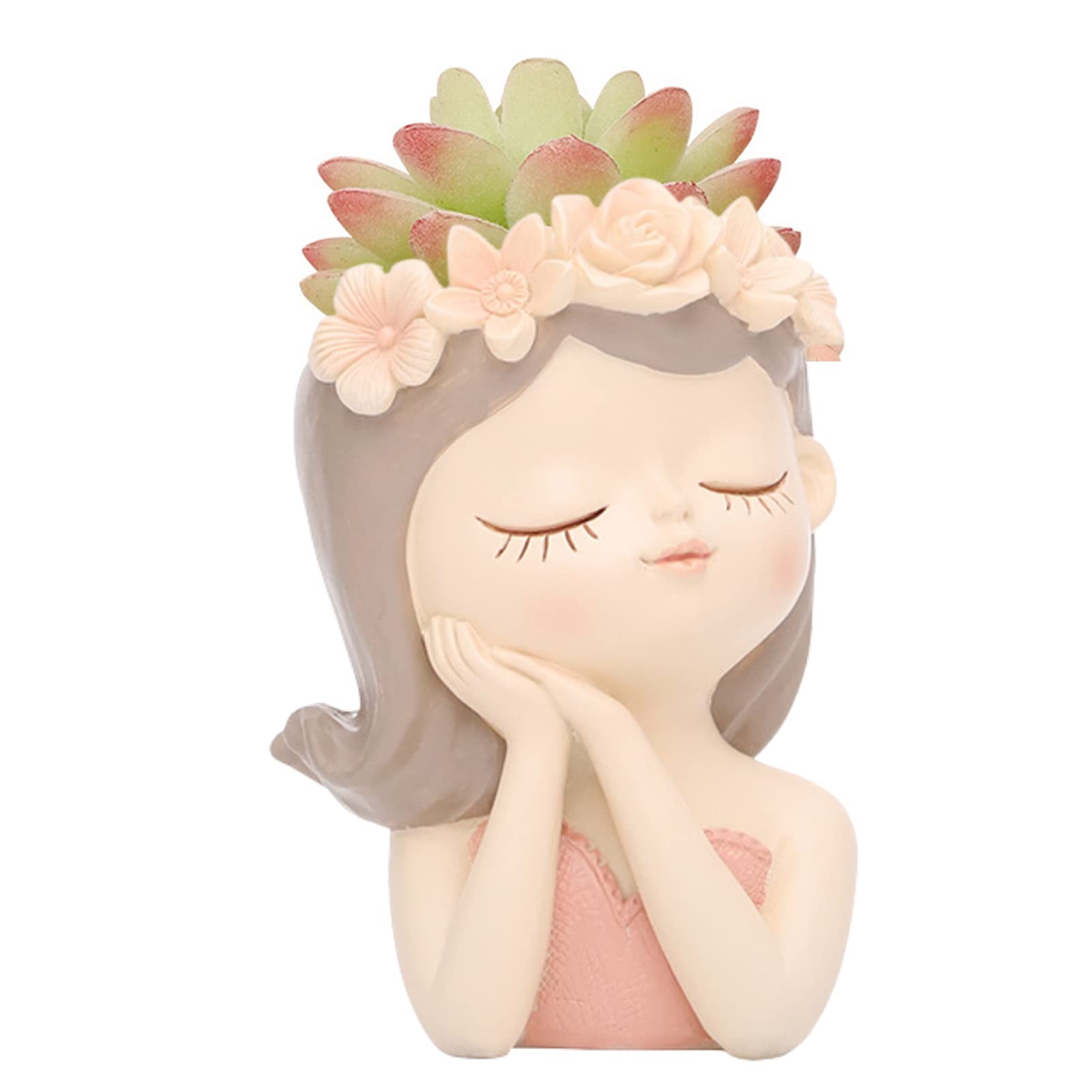 Statue Head Flower Pots- Cute Female Face Succulents Planter, Face Planter Pot Head, Girls Flower Pot Resin, Flower Girl Face Statue Flower Pot For Drawing Came