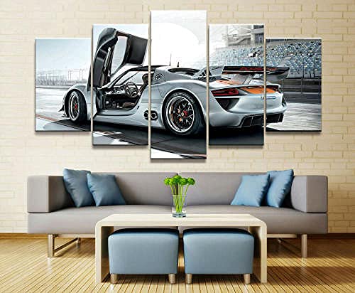 Toile tableau de voiture de sport grise decor murale salon grand format 5 panneaux