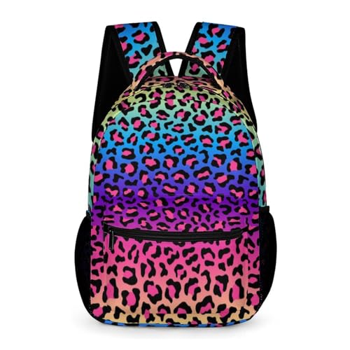 KOYI Mochila para meninas, estampa de leopardo, colorida, estampa de guepardo, arco-íris, neon e leopardo, 41 cm, Estampa colorida de leopardo neon, One Size, Mochilas de mochila