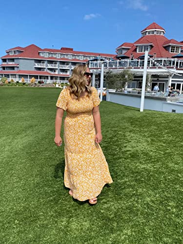Image of Kranda Women 2025 Summer Fall Crewneck Short Sleeve Smocked Floral Maxi Dress