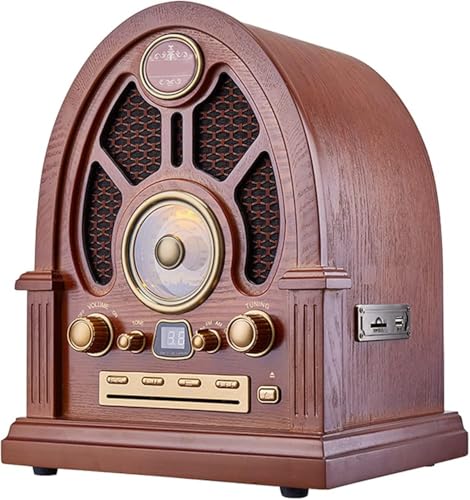Caja de altavoces de madera con Bluetooth, radio retro FM/AM con sistema estéreo + AUX, compatible con reproducción de tarjetas Bluetooth/USB/SD/MMC, reproductor de CD de radio portátil, para ancianos
