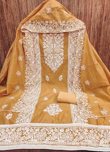 Image of Women's Heavy Cotton Embroidery Panel Work Unstitched Salwar Suit Dress Material With Cotton Work Dupatta