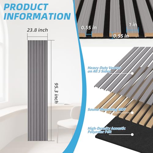 Image of Art3d Roll-Flat Design Acoustic Wood Slat Wall Panel, 2-Pack, Grey Oak