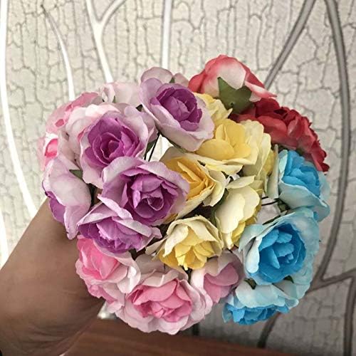 Miniatura 2 de Zamihalaa 60 cabezas de flores/1.4 in pequeñas flores de papel ramo de rosas artificiales para manualidades, álbumes de recortes de boda,