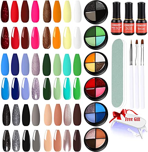UV Nagellack 32 Stück Gelnägel Set 24 Farben Gel Nagellack Set Mit UV Lampe 4 in1 Solid Gel Nagellack Kit Gelnägel Starterset Pudding Creme Mit 15 Pinsel Farbgel Malgel für Nail Art Nagel Design Cover