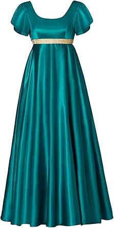 ALTcompluser Regency Kleider für Frauen, Viktorianisches Kleid mit Satinschärpe Rüschen Hoher