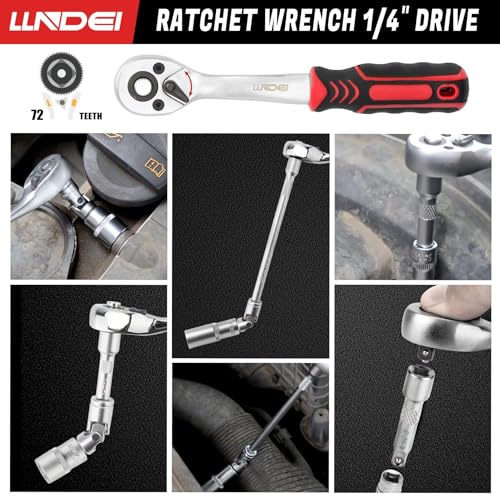 Llndei 106Pcs 1/4-Inch Drive Socket Set With Wrench,Cr-V Steel Kit, Ratchet Handle, Screwdriver Bit Set And Magnetic Pickup Tool,With 11X8X2.5-Inch Carrying Case thumb #4