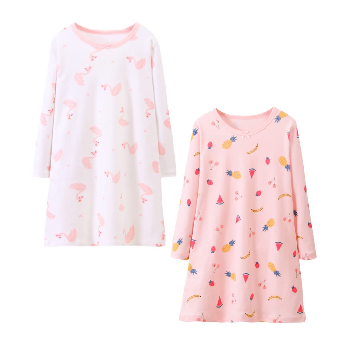 LingDooo Girls Kids 2Pcs Cotton Sleep Gown Dress Cartoon Crew Neck Soft Home Summer Casual Dress
