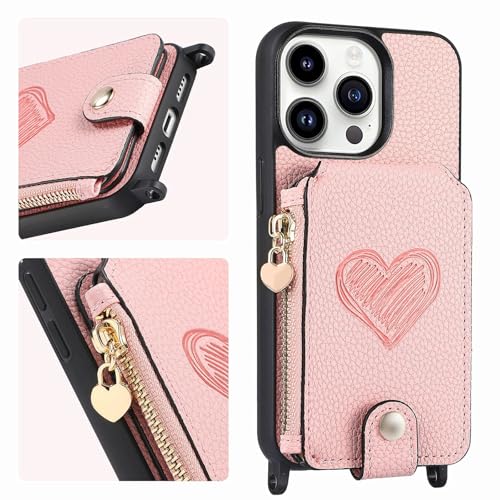 Étui en cuir de qualité supérieure rose pour iPhone 15 Pro chic et robuste