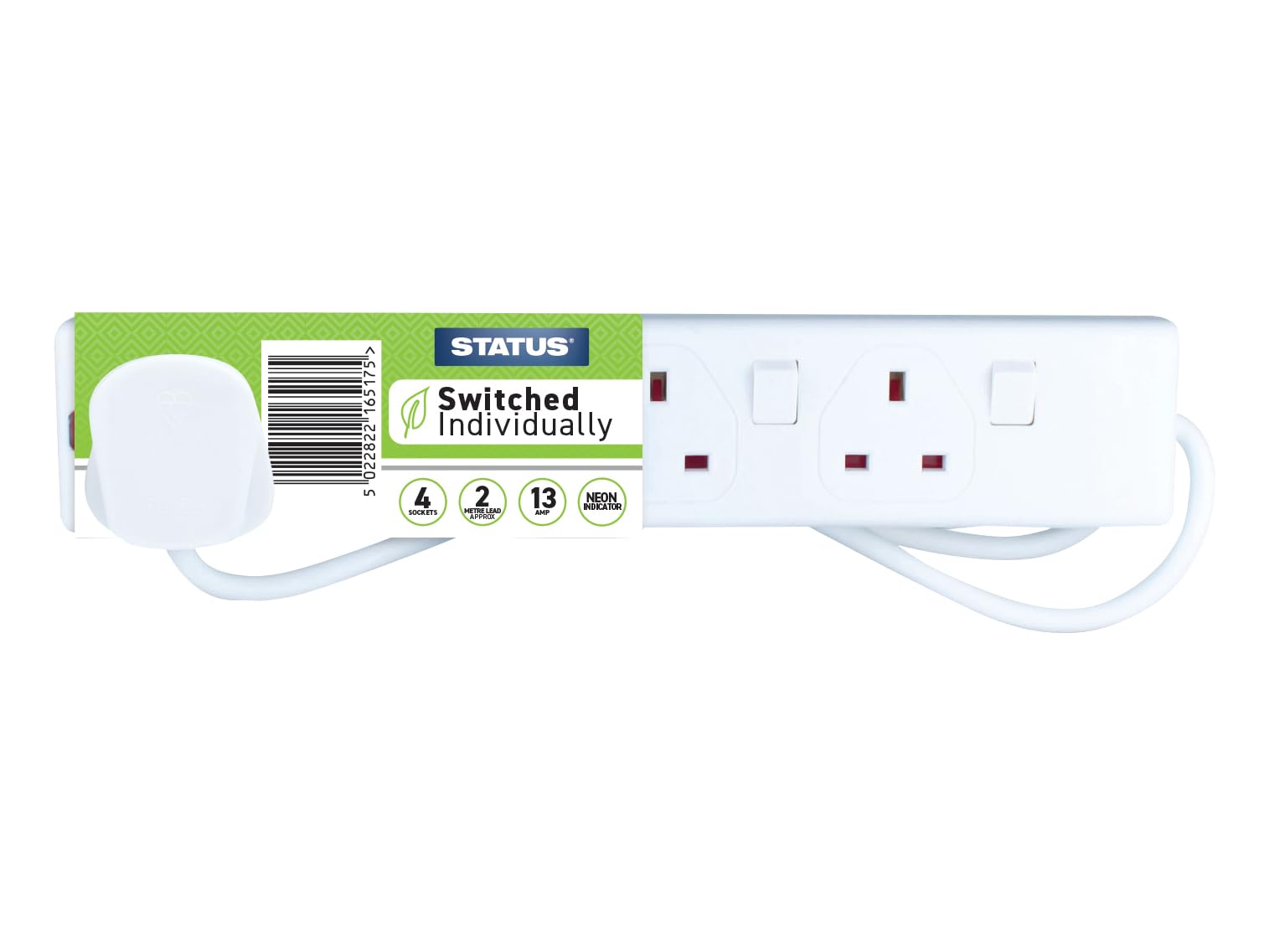 Status 4 Gang Individually Switched Extension Socket with Neon Indicator