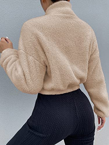 SOLY HUX Women's 2024 Casual Faux Fur Sherpa Jacket Zip Up Drop Shoulder Fuzzy Coat Cropped Winter Spring Outwear Jacket2