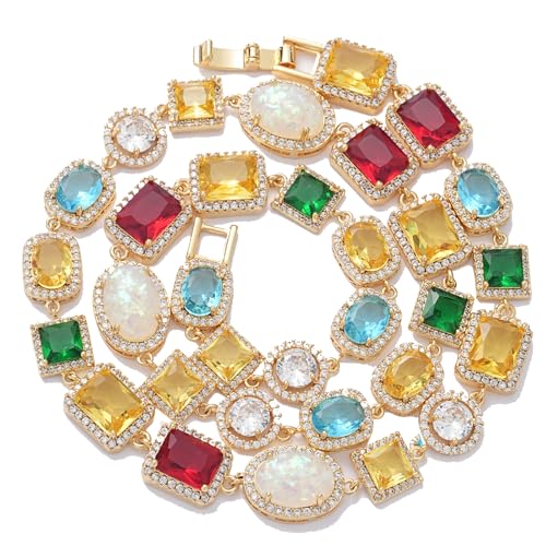 Tennis Necklaces for Men, Dainty 18K Gold Plated Diamond Tennis Choker Necklace Cubic Zirconia Chain with Emerald, Ruby, and Aquamarine Gemstones for Men Bride Birthday Wedding Valentine's Day Gifts2