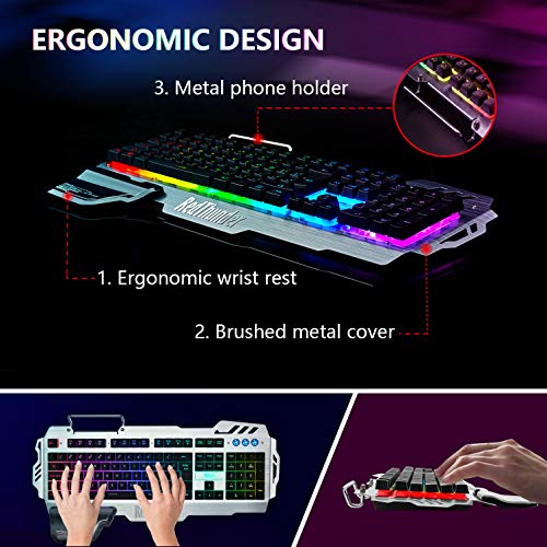 RedThunder K900 Gaming Keyboard, RGB Backlit Semi-Mechanical with Wrist Rest, Water-Resistant USB Wired Hybrid Ergonomic, Teclado Gamer for Desktop Computer PC Mac PS4 - Image 5