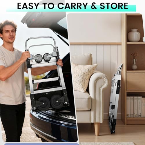 image for SCZXEOYM Upgraded 3 in 1 Aluminum Folding Hand Truck, 600 lbs Converti