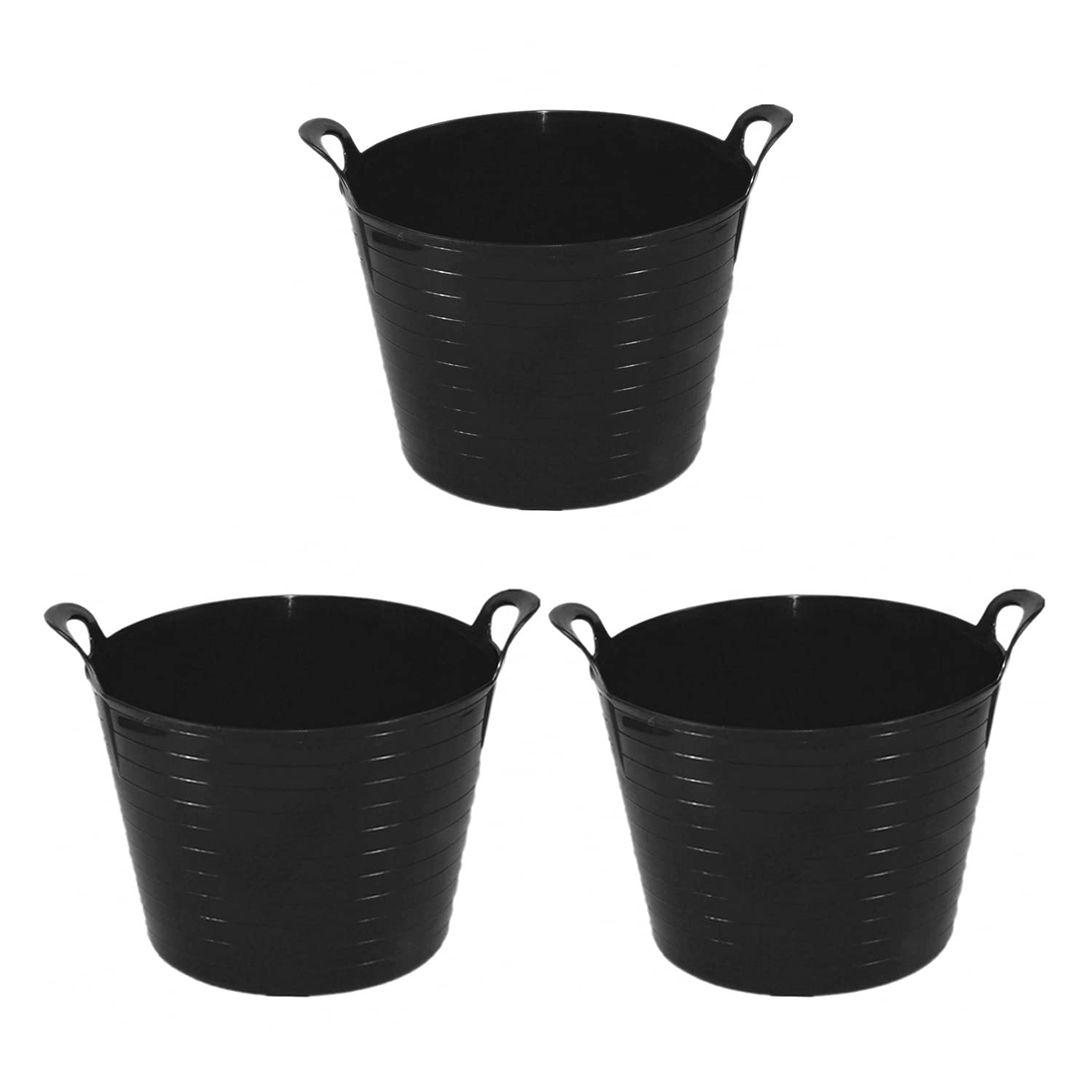 M1ss Black Set Of 3-26L/40L/75L Litre Robust Versatile Multipurpose Medium/Large/Extra Large Flexi Tub Garden Home Flexible Plastic Storage Container Bucket Tub Trugs Horse Feeder (40 Litre)
