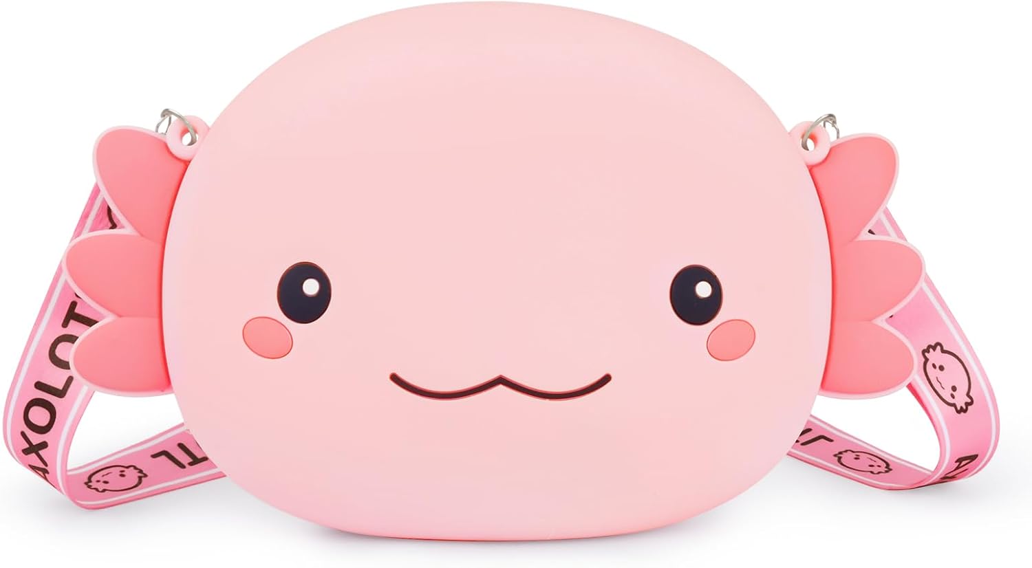 Pink Axolotl Crossbody Bag Adjustable Shoulder Strap, Cute Axolotl Gifts Girls Wallet Coin Purse Large Anime Handbag with Zipper Shoulder Bag Money Bags (Pink)