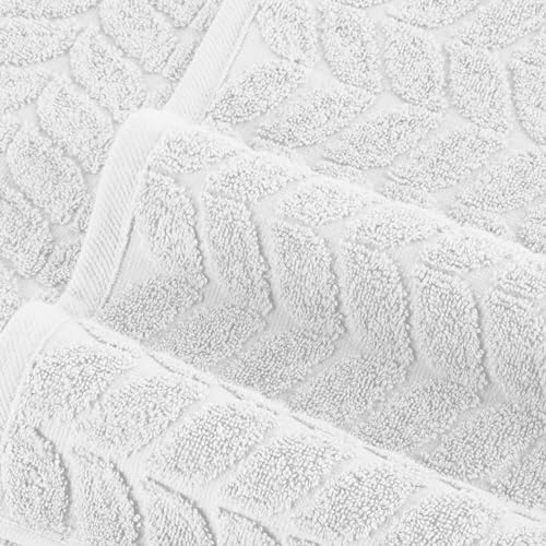 Image of Elegant Comfort Luxury 6-Piece 100% Turkish Cotton Jacquard Braided Textured Premium Hotel Quality Towel Set- Soft and Absorbent, Includes 2 Bath Towels, 2 Hand Towels and 2 Washcloths, White