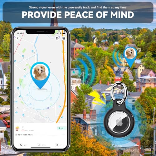 TNSNK Wasserdicht for Apple Airtag Holder hülle with Lock, Airtag Anhänger Schlüsselanhänger Case with Keychain for Luggage/Bicycles/Pets-(Black)