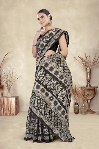 Image of TAMAIRA FASHION Mulmul Pure Cotton Saree For Woman Floral Batik Printed |Office Wear Daily Wear Sarees For Women Without Blouse Piece (Available in 16 Colours)