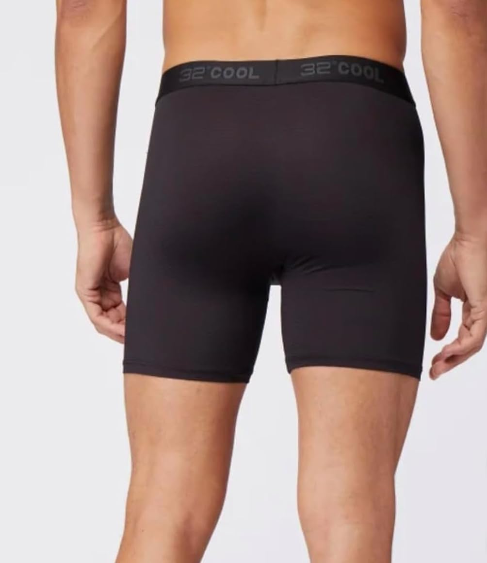 32 Degrees COOL Men's Comfort Mesh Boxer Brief, 3-Pack, Black, XL