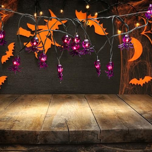 Luces solares LED decorativas de araña 6.5m 30 bombillas moradas miniatura 4