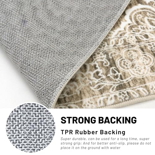 KUTA Runners for Hallways 2x6 Beige Brown, Vintage Floral Kitchen Rugs Non-Slip Washable Runner Ultra Soft Printed Retro Distressed Entryway Carpet for Bedroom Laundry Nursery