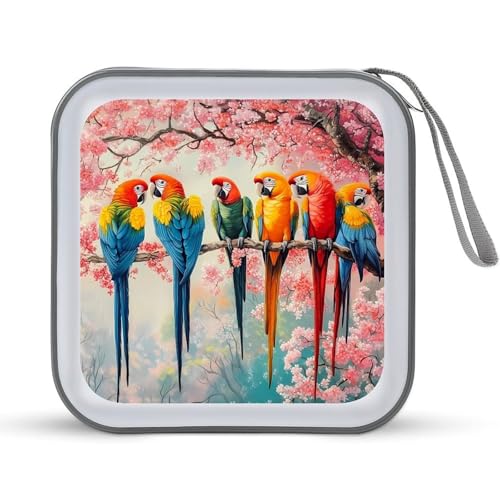 Cherry Flowers Parrot Bird CD Case Portable DVD Holder Storage Organizer for Home Travel