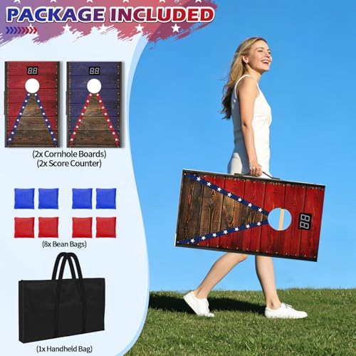 Image of Electronic Cornhole Board Set 4x2ft 3x2ft 2x1ft, Automatic Scoring Corn Hole Games for Adults & Kids, Wooden Portable Cornhole Set with 8 Bean Bags & Carrying Bag for Outdoor, Tailgate, Party