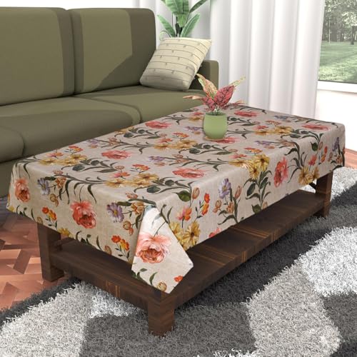 Image of Dakshya Industirs PVC Waterproof Table Cover 36x54 Inch Floral Printed Center Table Cover Washable Plastic Table Sheet Oilproof Dining Table Cover for Coffee Table Living Room Home (Printed Vine)